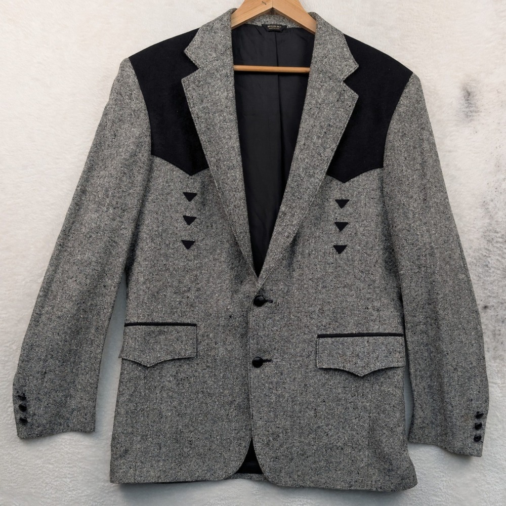 VTG Pagano West Blazer Men's 40R Gray Black Tweed Western Cowboy Rockabilly 80s
